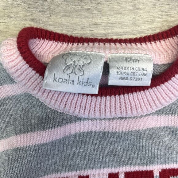 Koala Kids  Knit Crew Neck Sweater Pink Red 12 Mo Santas Little Helper Reindeer - Picture 5 of 14